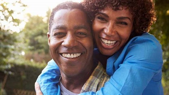 a couple happy at their options at retirement